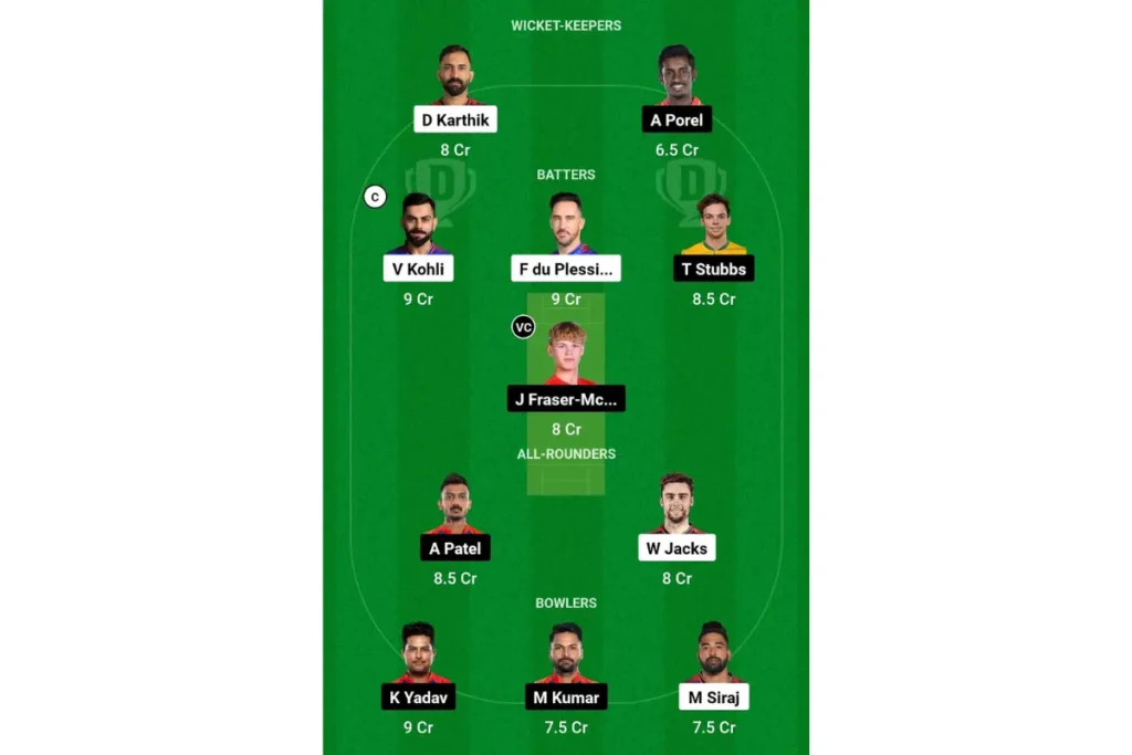 RCB vs DC Dream 11