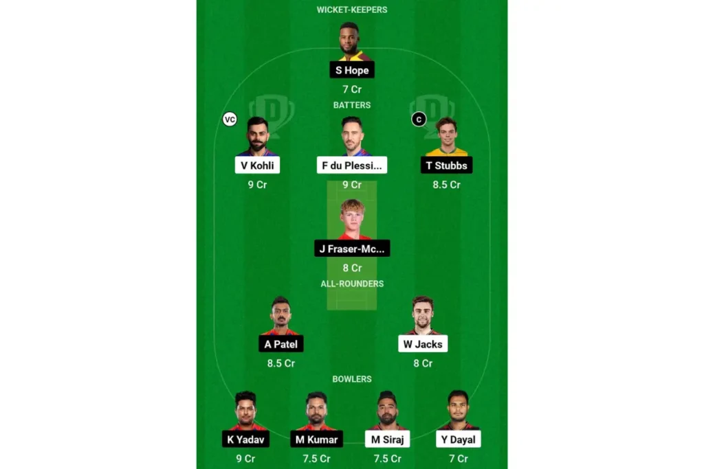 RCB vs DC Dream 11