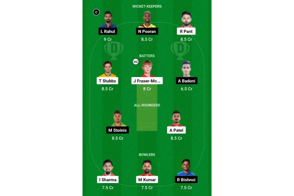 DC vs LSG Dream 11